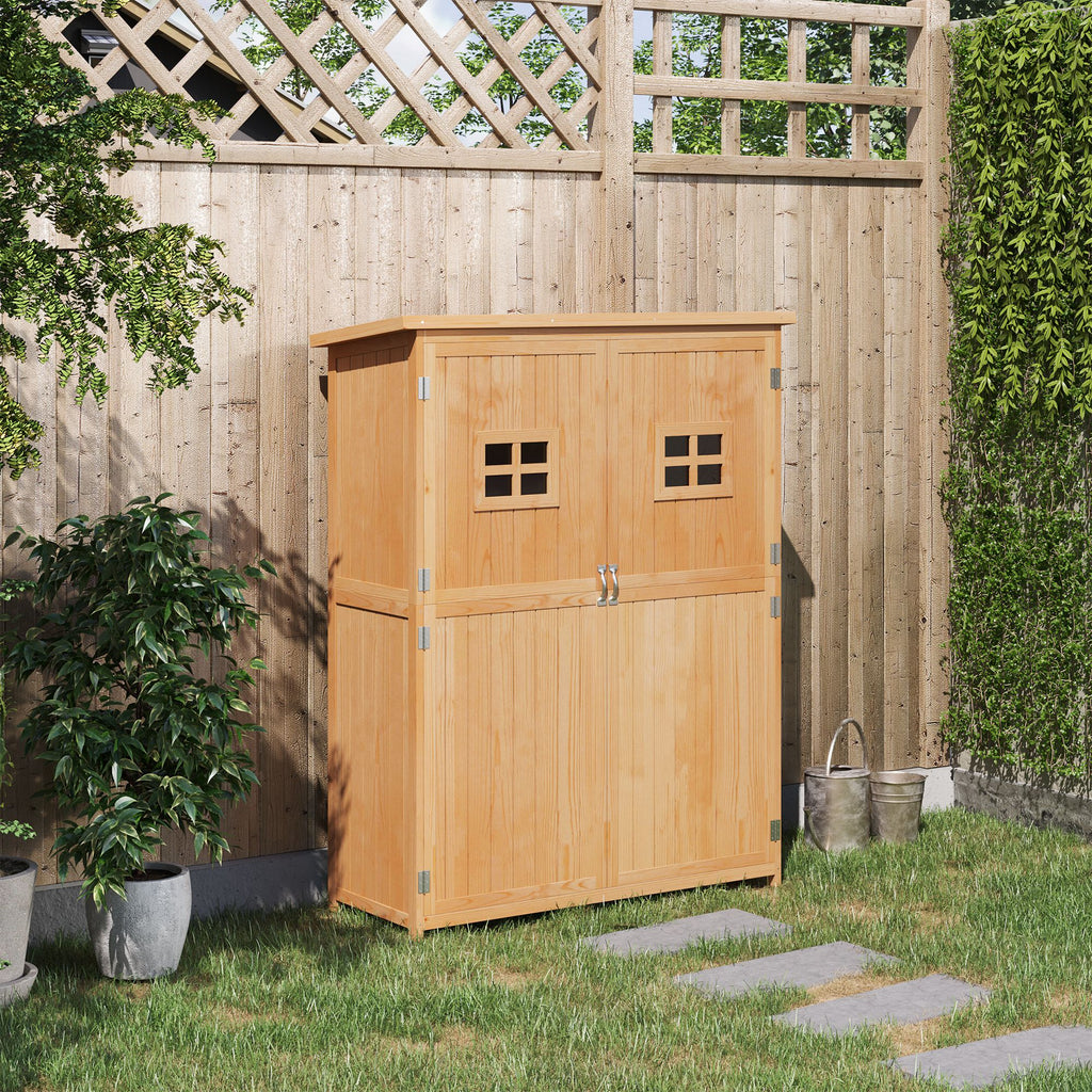 Wooden Garden Shed with Double Door, Shelves and Windows, 127.5x50x164cm