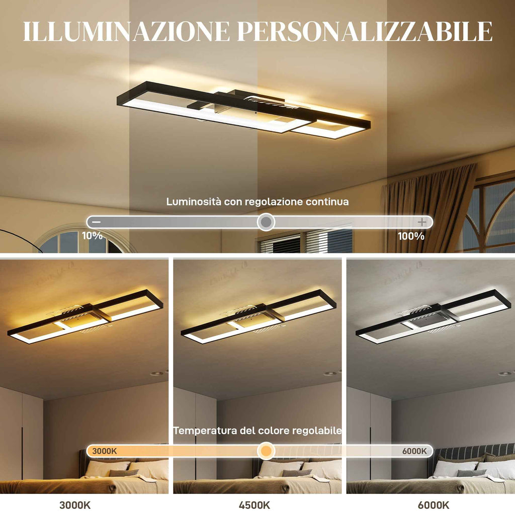 HOMCOM Dimmable LED Ceiling Light 3000-6000K with Remote Control and Switch, 70x30 cm, Black