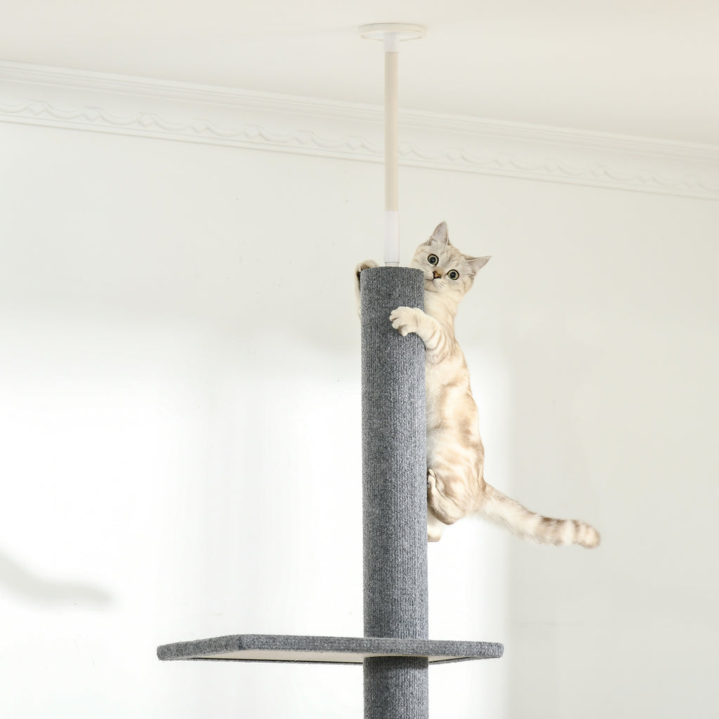 4-Tier Cat Scratching Tree with Adjustable Height, Grey, 43x27x228-260cm