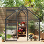 Outsunny Polycarbonate and Aluminum Greenhouse with Opening Window and Sliding Door, 190x253x199 cm, Dark Gray