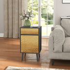 Modern Handleless Nightstand with Drawer and Cabinet, 40x39x69 cm, Dark Grey and Wood