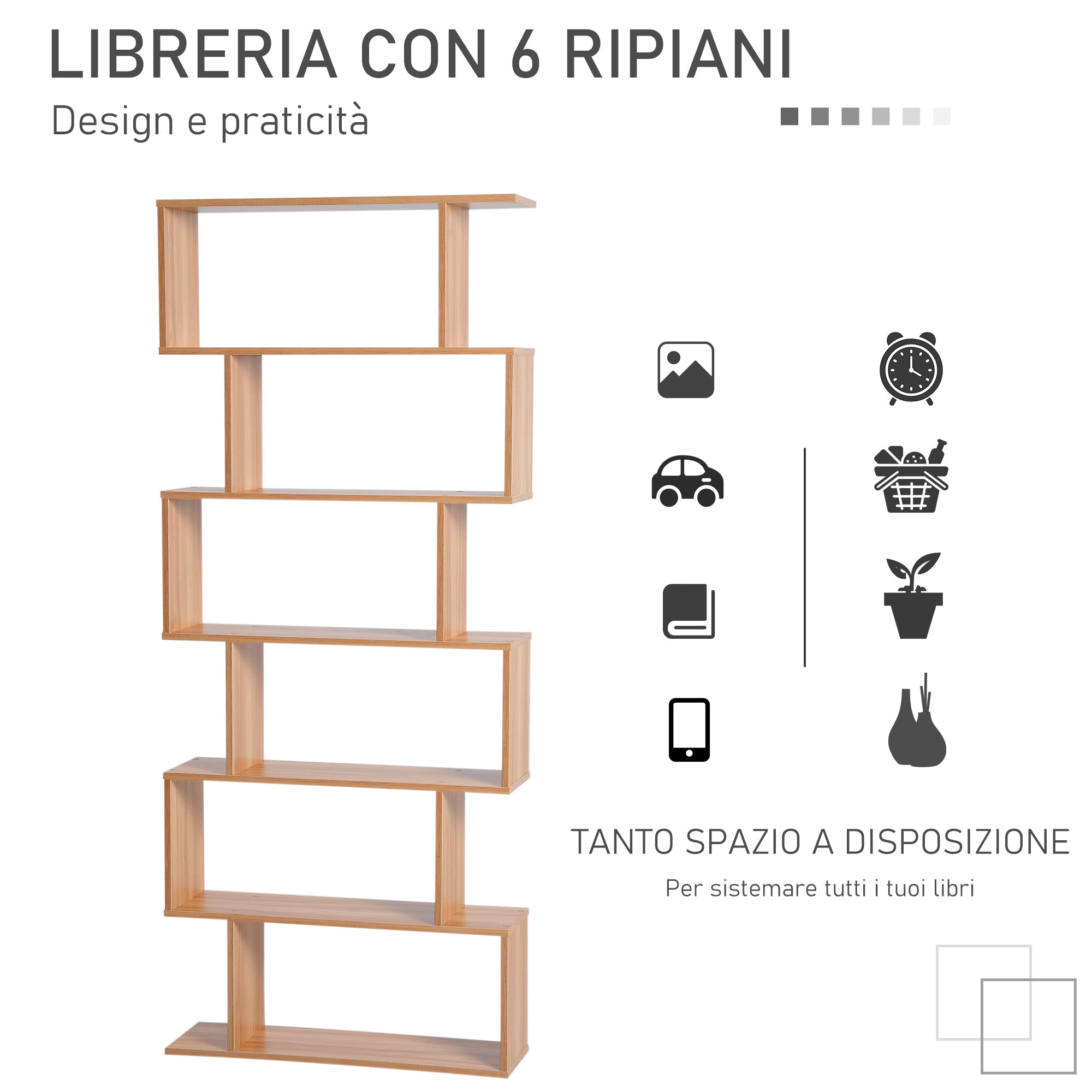 Modern Design Wooden Bookcase with 6 Shelves Natural Wood 80 × 23 × 192cm