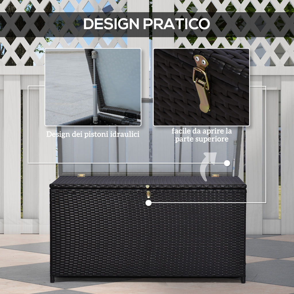 284L Outdoor Storage Chest with Gas Piston, PE Rattan and Steel, 118x54x59 cm, Dark Brown
