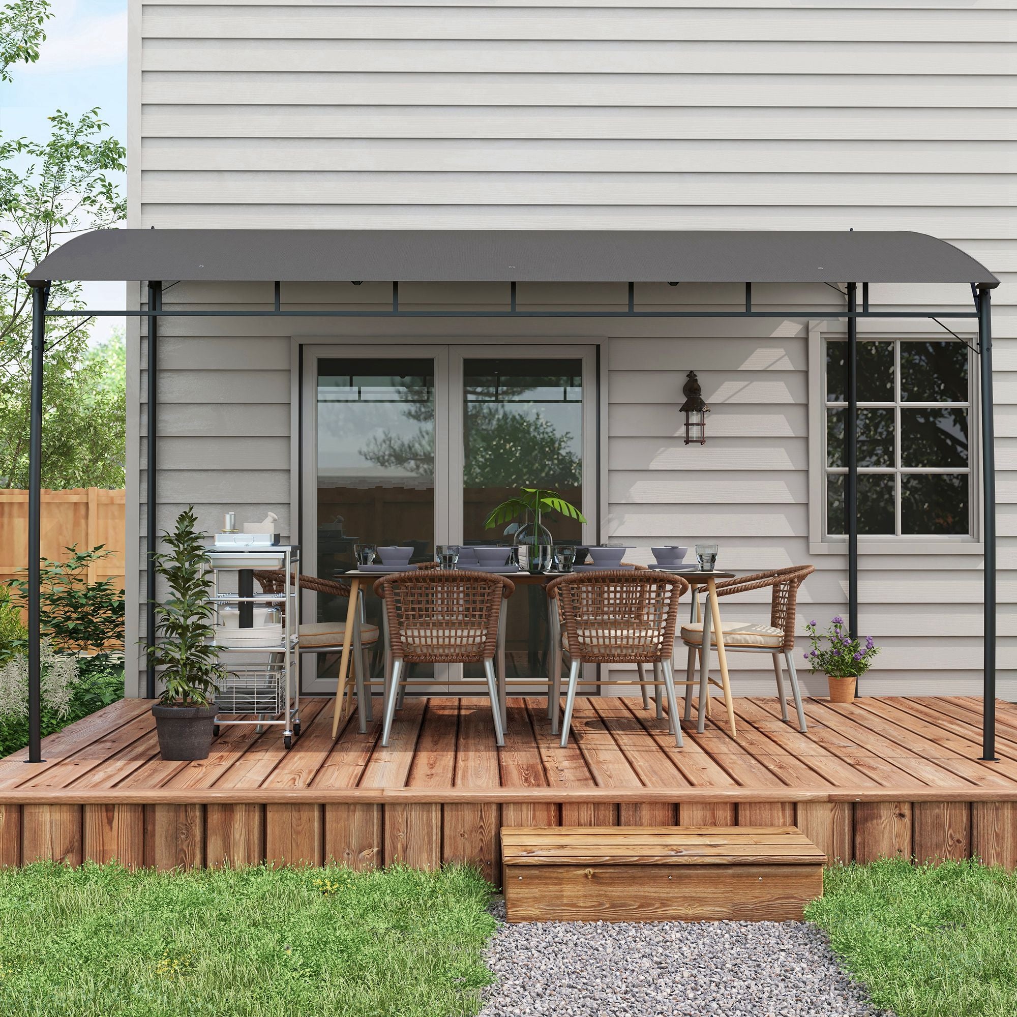 Outsunny Pergola Gazebo with 3 drainage, metal and polyester holes, 400x296x200/262 cm, dark gray - Borgè