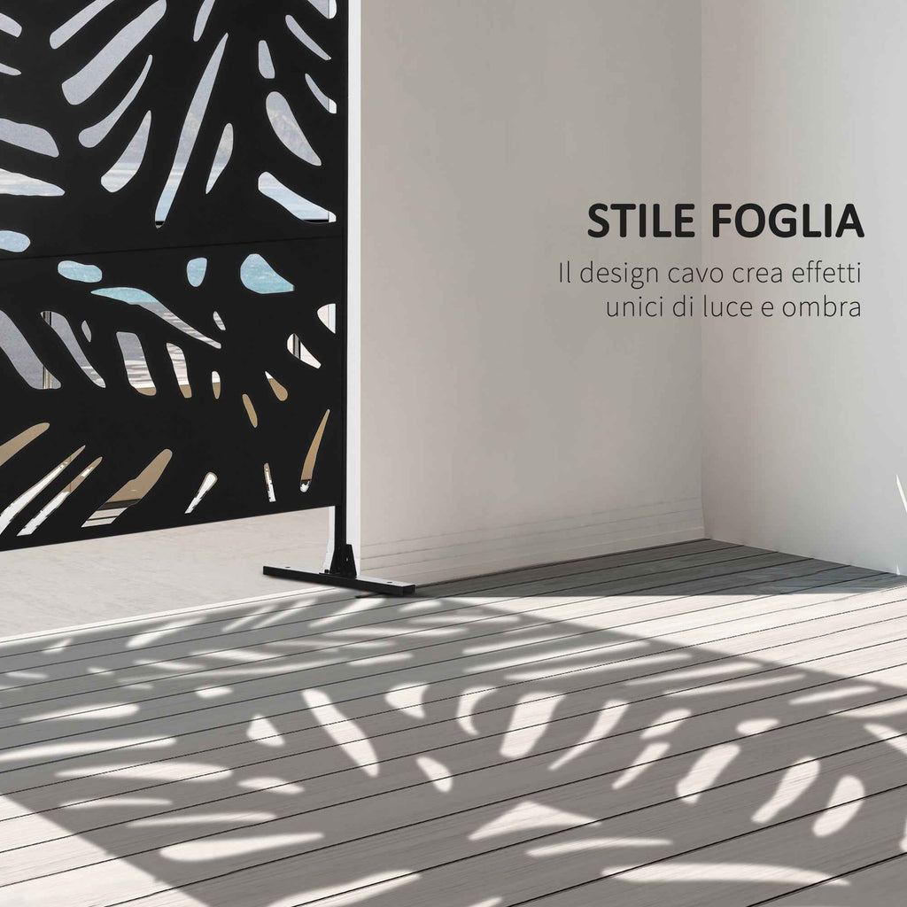 Outsunny 3-Door Vertical Steel Room Divider with Tropical Pattern, 122x45x198 cm, Black