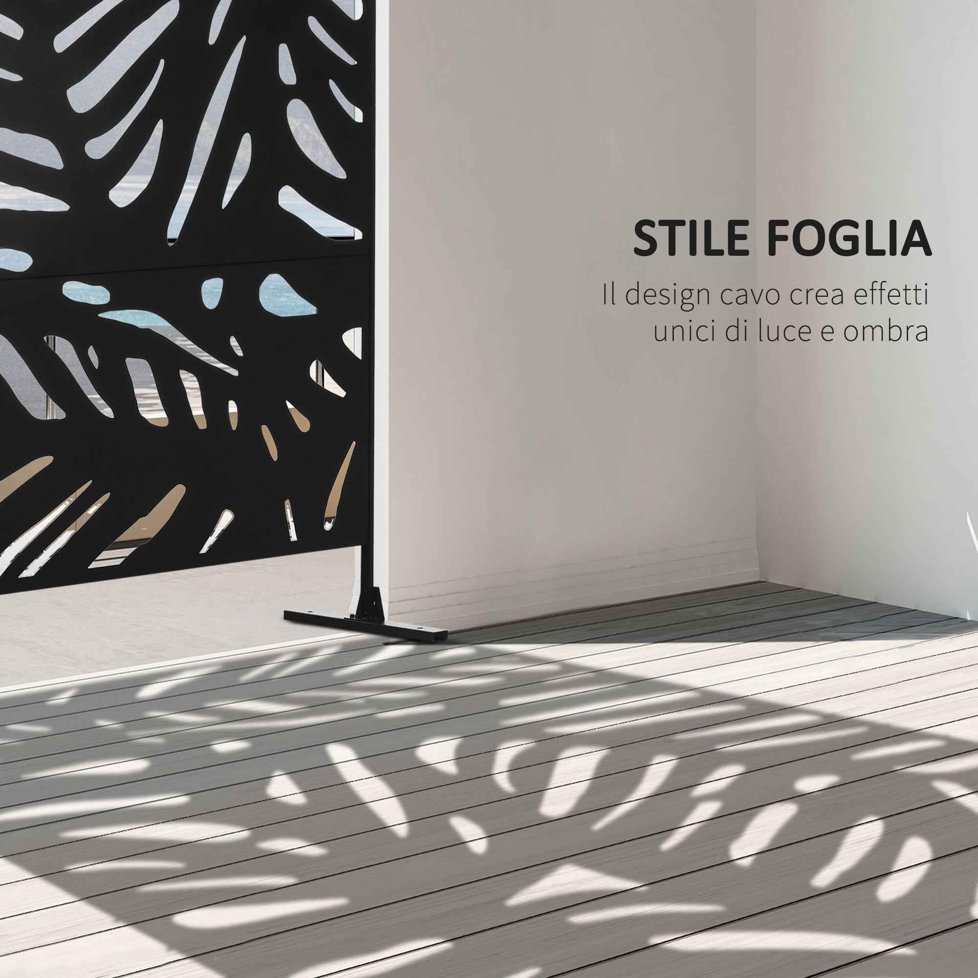 Outsunny 3-Door Vertical Steel Room Divider with Tropical Pattern, 122x45x198 cm, Black