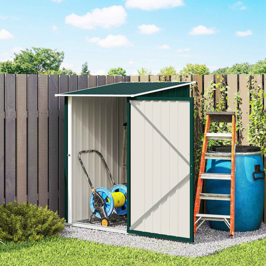 Outsunny Galvanized Steel Garden Shed with Hinged Door, 100x104x160 cm, Green