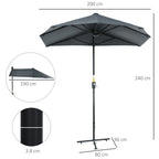 Semicircular Umbrella with Crank and Anti-UV Canopy, 200x190x240 cm, Gray