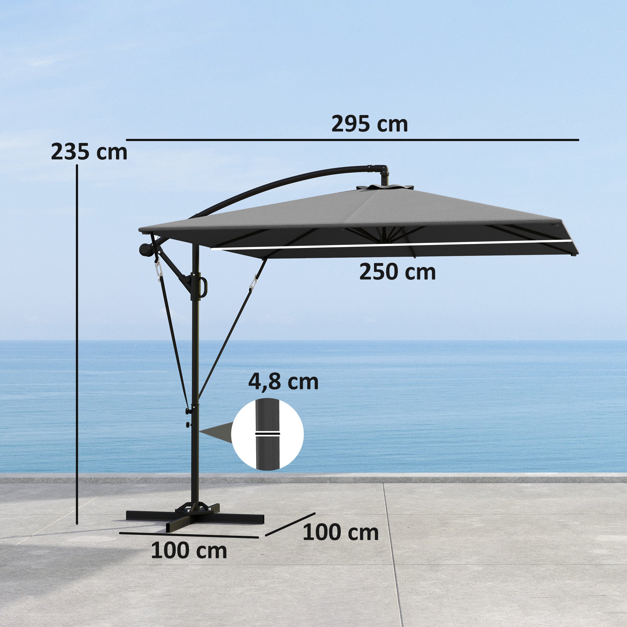 Cantilever Garden Umbrella 3x2.5 m with Crank, Tiltable and Swivel with Cover, Gray