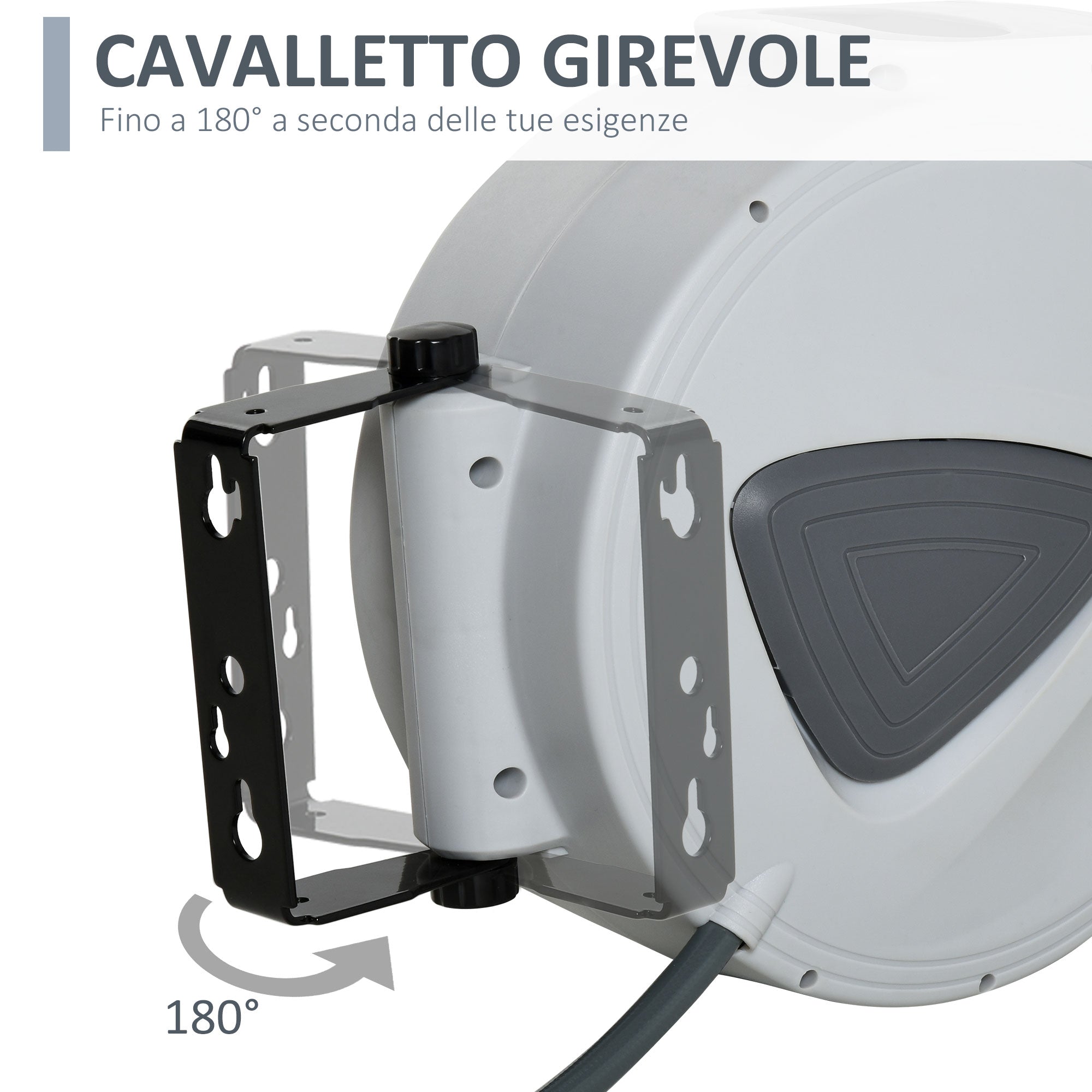 Automatic Hose Reel 10m + 90cm with Φ1/4'' Connection, Wall Mounted and 180° Rotatable, Grey