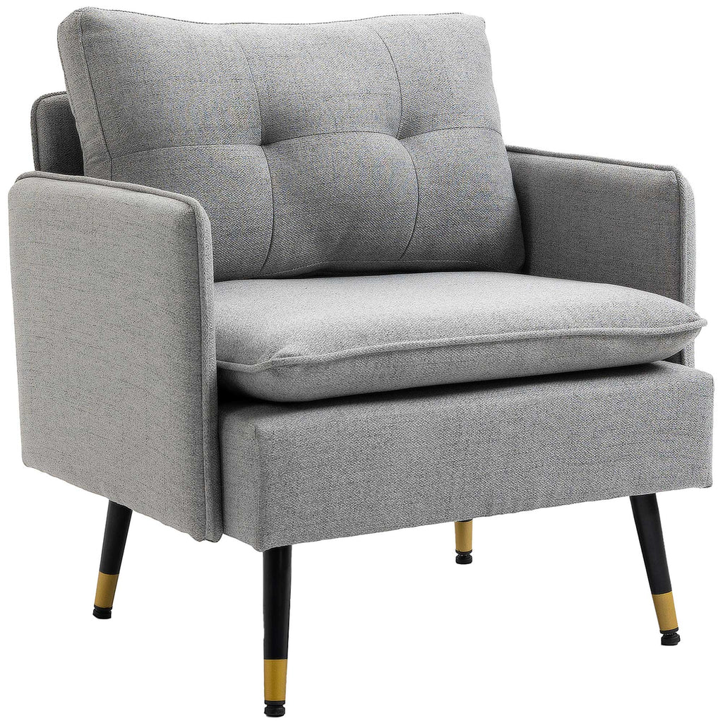 Modern Armchair in Fabric with Padded Seat and Steel Legs, 76x68x80 cm, Grey - Borgè