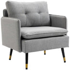 Modern Armchair in Fabric with Padded Seat and Steel Legs, 76x68x80 cm, Grey - Borgè