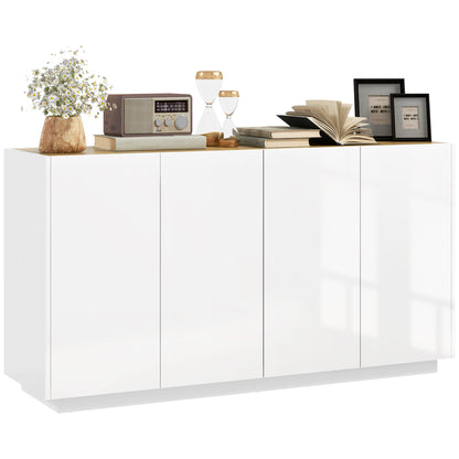 Modern Sideboard with 2-Door Cabinets, Soft Closing and Adjustable Shelves, 140x40x75cm, Gloss White