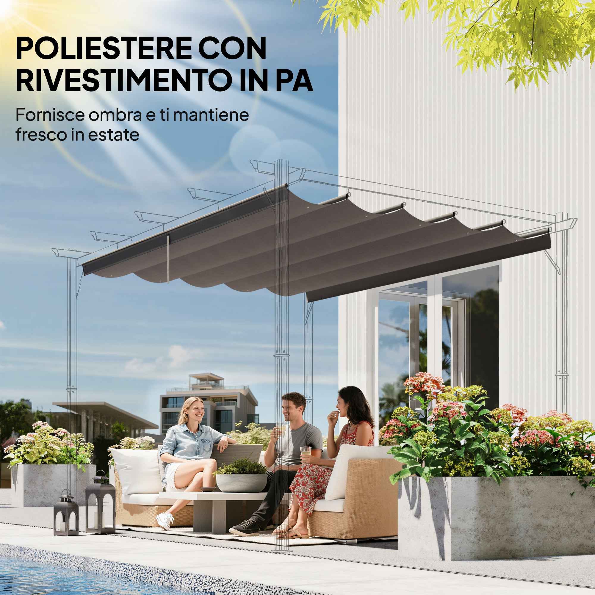 Outsunny Replacement Canopy for 4x3m Gazebo with 10 Drainage Holes, Light Grey