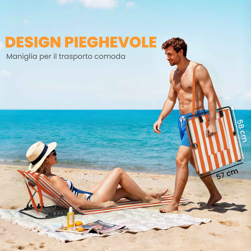 Outsunny Set of 2 Portable Folding Beach Loungers with Adjustable Backrest, Orange.