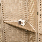 4-Panel Folding Room Divider with Shelves 160x170cm, Natural Color