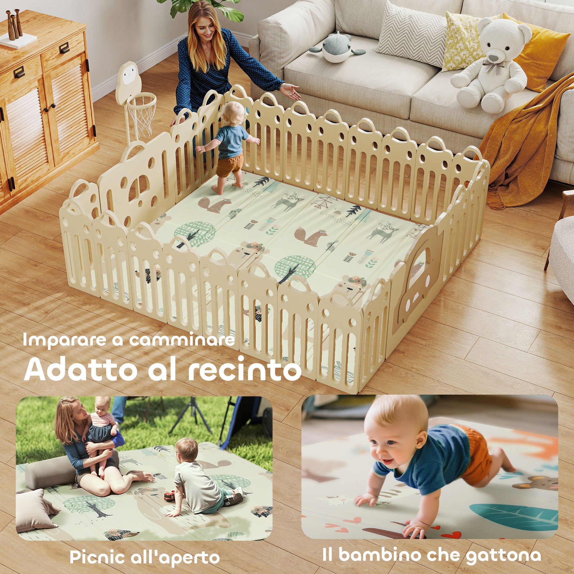 Children's Rug for 0-6 Years Old with Forest Theme and Waterproof Surface in Multi-Color XPE, 196x176x1.5 cm