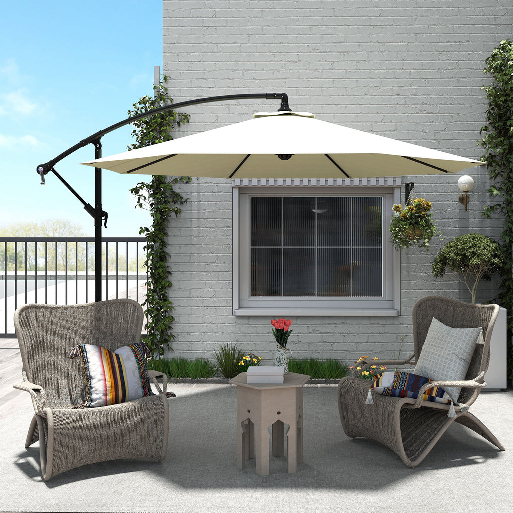 Off-Center Garden Umbrella with Cross Base Included, Metal and Polyester, 3x2.5 m, Beige