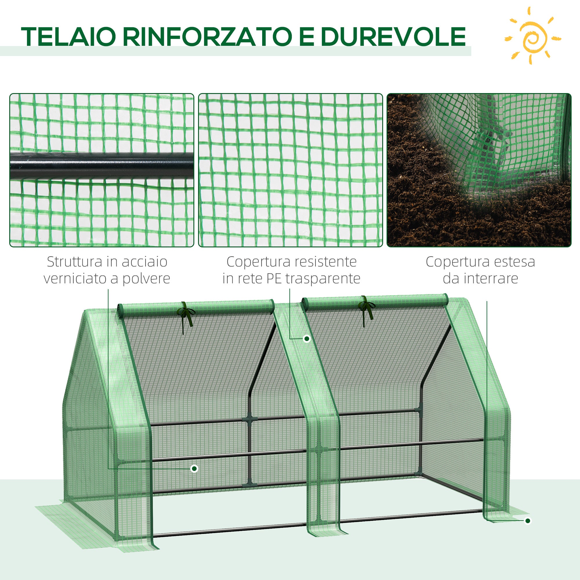 Garden Greenhouse with Reinforced PE Cover and Steel Frame, 180x90x90cm, Green