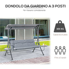 Outsunny 3-Seater Garden Swing, Outdoor Swing with Adjustable Canopy and 2 Side Tables, Grey 271x125x177cm