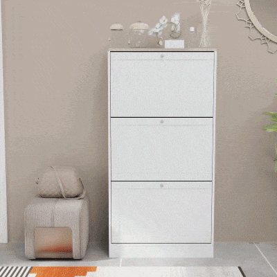 Space-Saving 3-Drawer Shoe Rack with 2-Tier Adjustable Shelves, Wooden, 60x23.5x115 cm, White