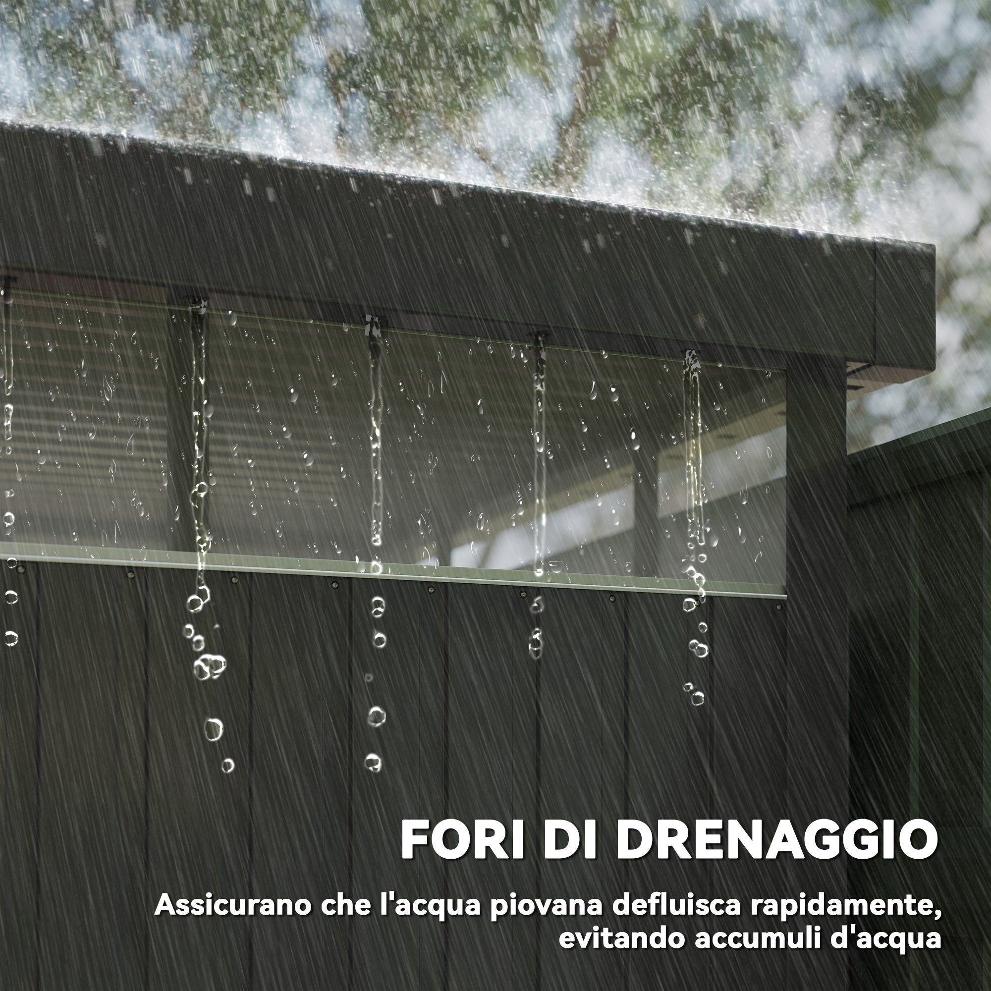 Garden Shed with Acrylic Skylight and Drainage Holes, Steel, 162x259x201 cm, Dark Grey