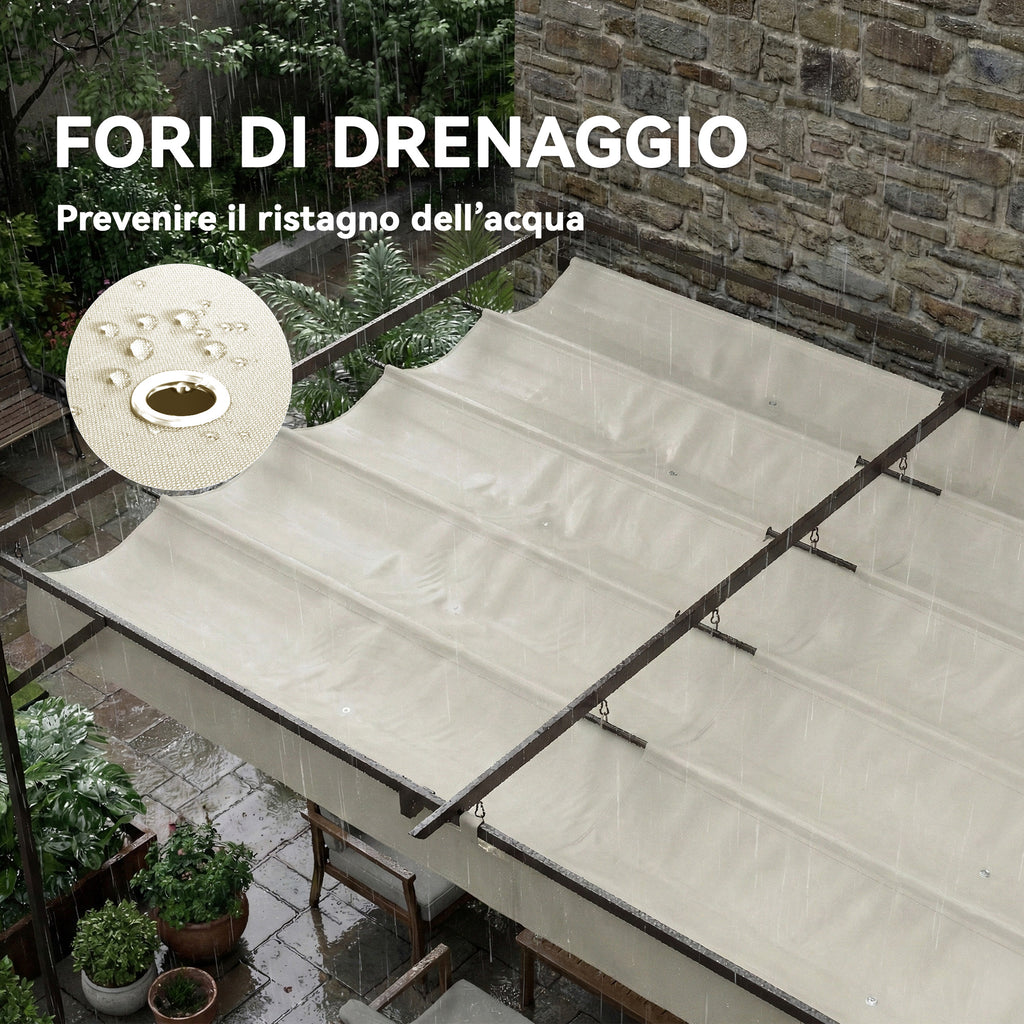 Outsunny Gazebo Pergola 3x4 m with Retractable Sliding Roof and Drainage Holes, Cream White