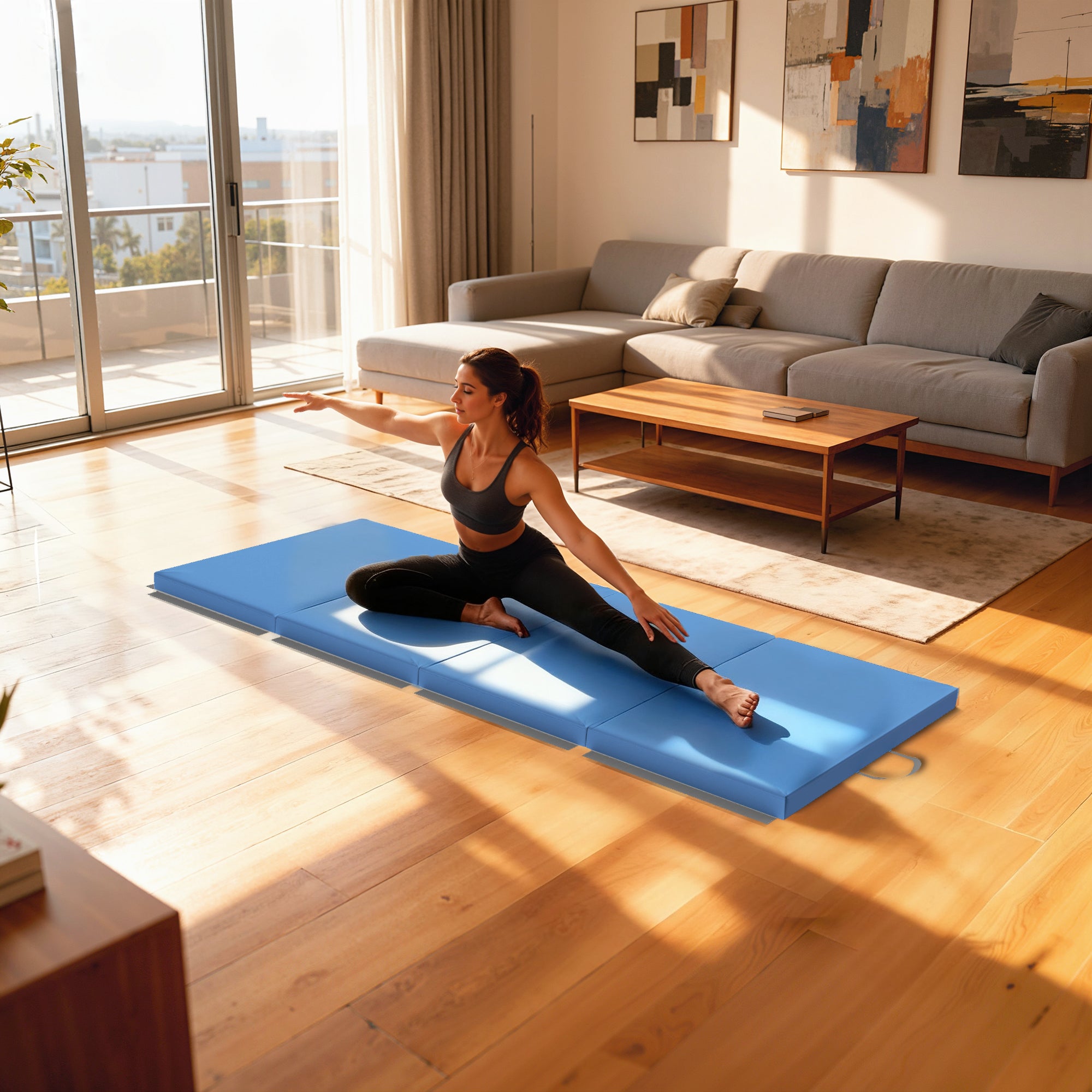 HOMCOM Foldable Gymnastics Mat, 5cm Thick and Non-Slip Fitness Mat, 180x80x5cm, Blue