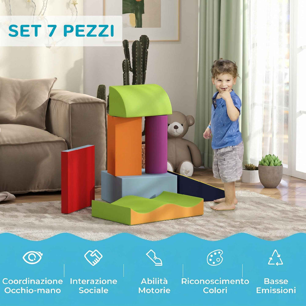 HOMCOM 7-Piece Soft Building Set for Kids Ages 1-3 Years, Foam and PU Leather, for Home and Nursery, Multicolor