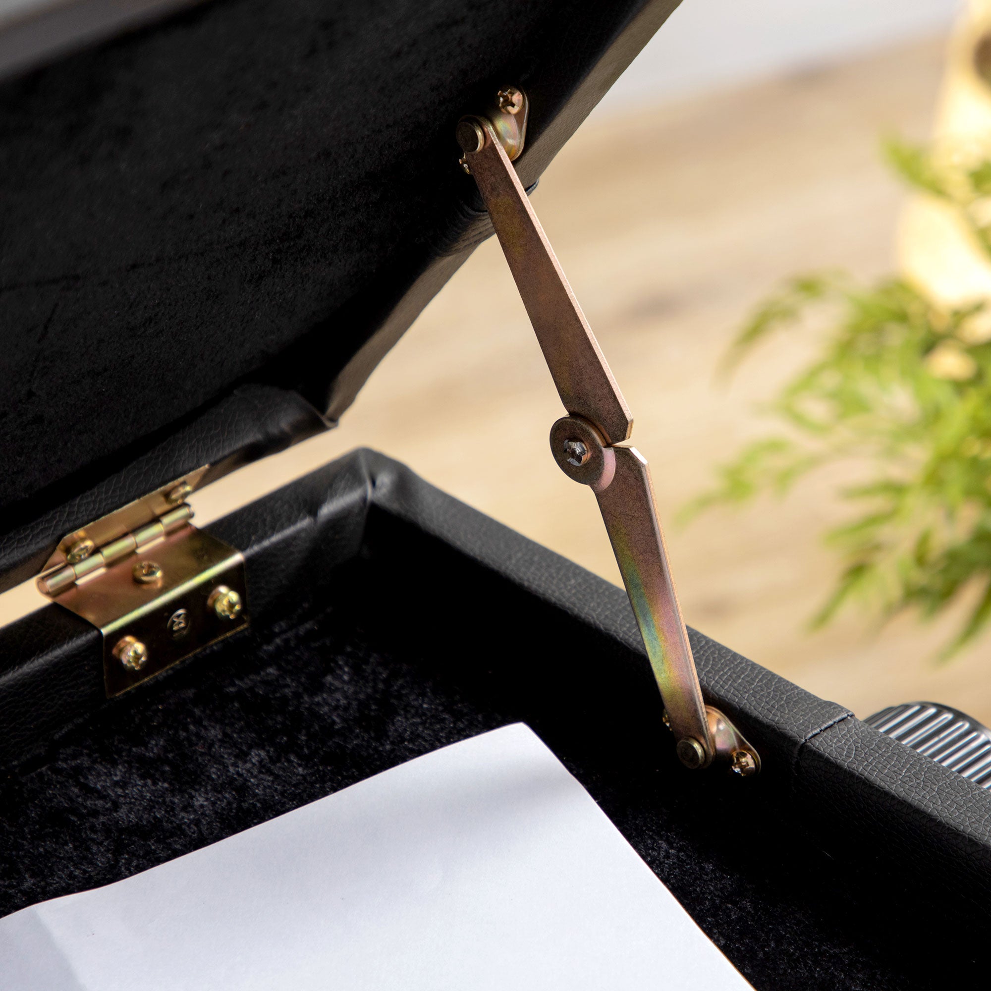 Piano Stool with Adjustable Height and Storage in Wood and Faux Leather, 63x35x46-56cm, Black