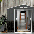 Garden Shed Tool Shed in Sheet Metal with Sliding Doors, 213x130x185cm, Dark Grey - Borge' Group Limited