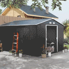Garden Shed with 2 Sliding Doors and 4 Air Vents, Steel, 322x277x192 cm, Grey