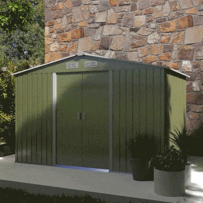 Garden Shed with 2 Sliding Doors and 4 Air Vents in Steel, 277x195x192cm, Light Green - Borge' Group Limited
