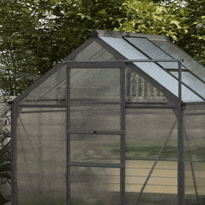 Polycarbonate and Aluminum Greenhouse with Sliding Door, Air Intake and Gutter, 1.9x1.9x2m, Grey