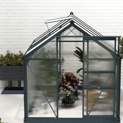 Anti-UV Polycarbonate Garden Greenhouse with Window and Sliding Door, 190x252x201cm - Borge' Group Limited