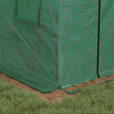 PE Greenhouse Cover with 12 Windows, Roll-Up Door and Buried Edges, 6x3x2 m, Green (COVER ONLY)