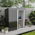 Garden Shed with Sloping Roof and Sliding Door, Galvanized Steel Garden Tool Shed, 1.16m², 163x89x182 cm, Black - Borge' Group Limited