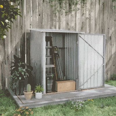 Garden Shed Galvanized Steel Tool Storage Shed with Door, 100x103x160cm, Grey