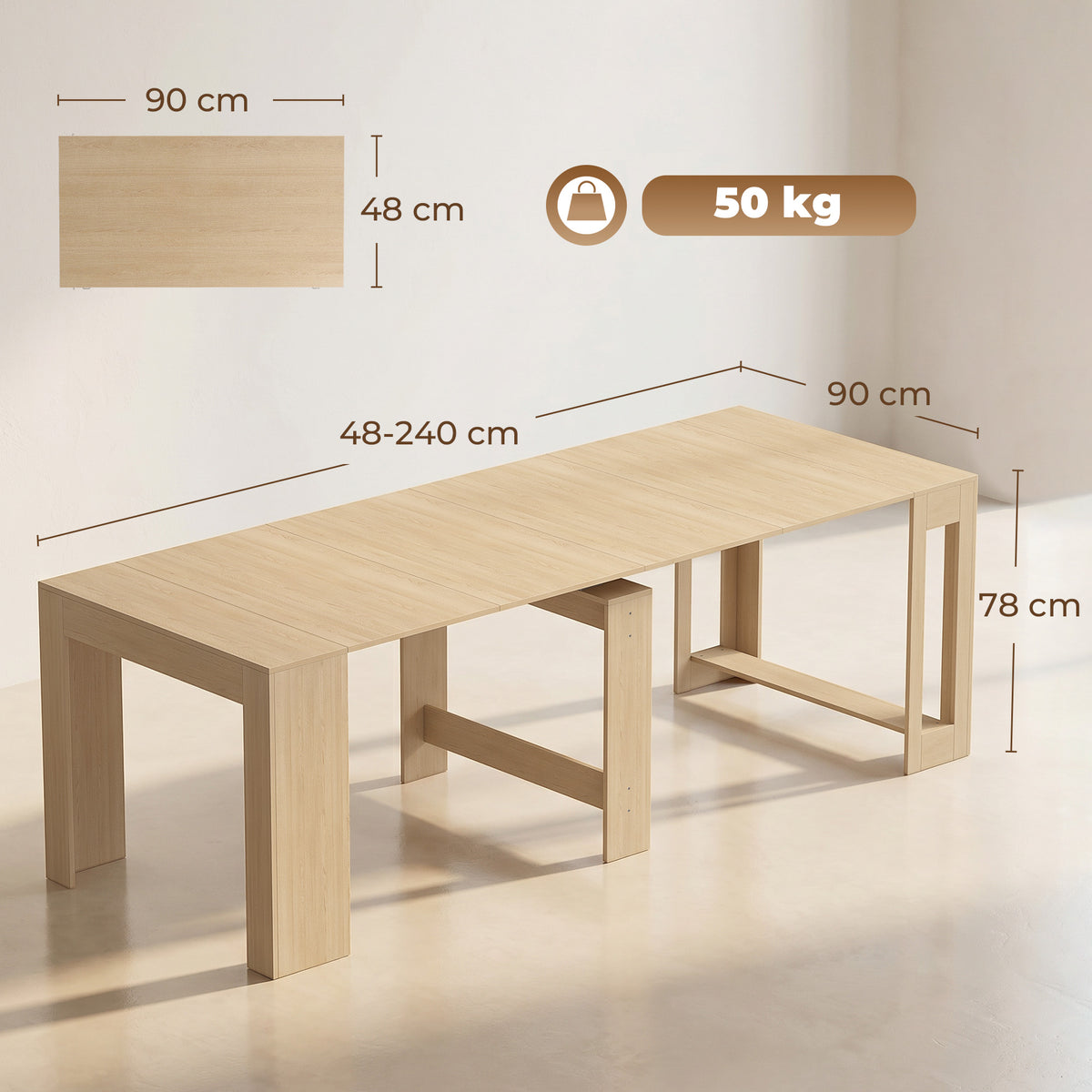 HOMCOM Extendable Console Table for 10 People, Light Wood Effect