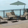 4-Piece Garden Set with Sofa, 2 Armchairs and Coffee Table, in Steel, Polyester and PP Cotton, Beige and Grey