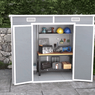 Resin Garden Shed with Floor, 2 Locking Doors, Window, 2.4 x 1.3 m, Grey