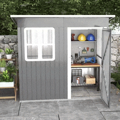 Steel Garden Shed with Locking Door, Window and Air Vents, 2.2 x 1.3 m, Gray