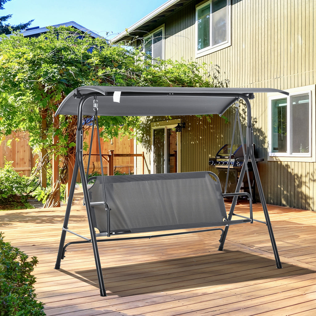 3-Seater Swing with Tilting Canopy and Cushions, in Steel and Polyester, 172x110x153 cm, Grey