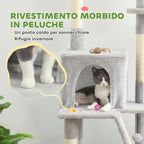 Ceiling Cat Tree with Adjustable Height 225-255 cm with House and Hammock, Light Grey