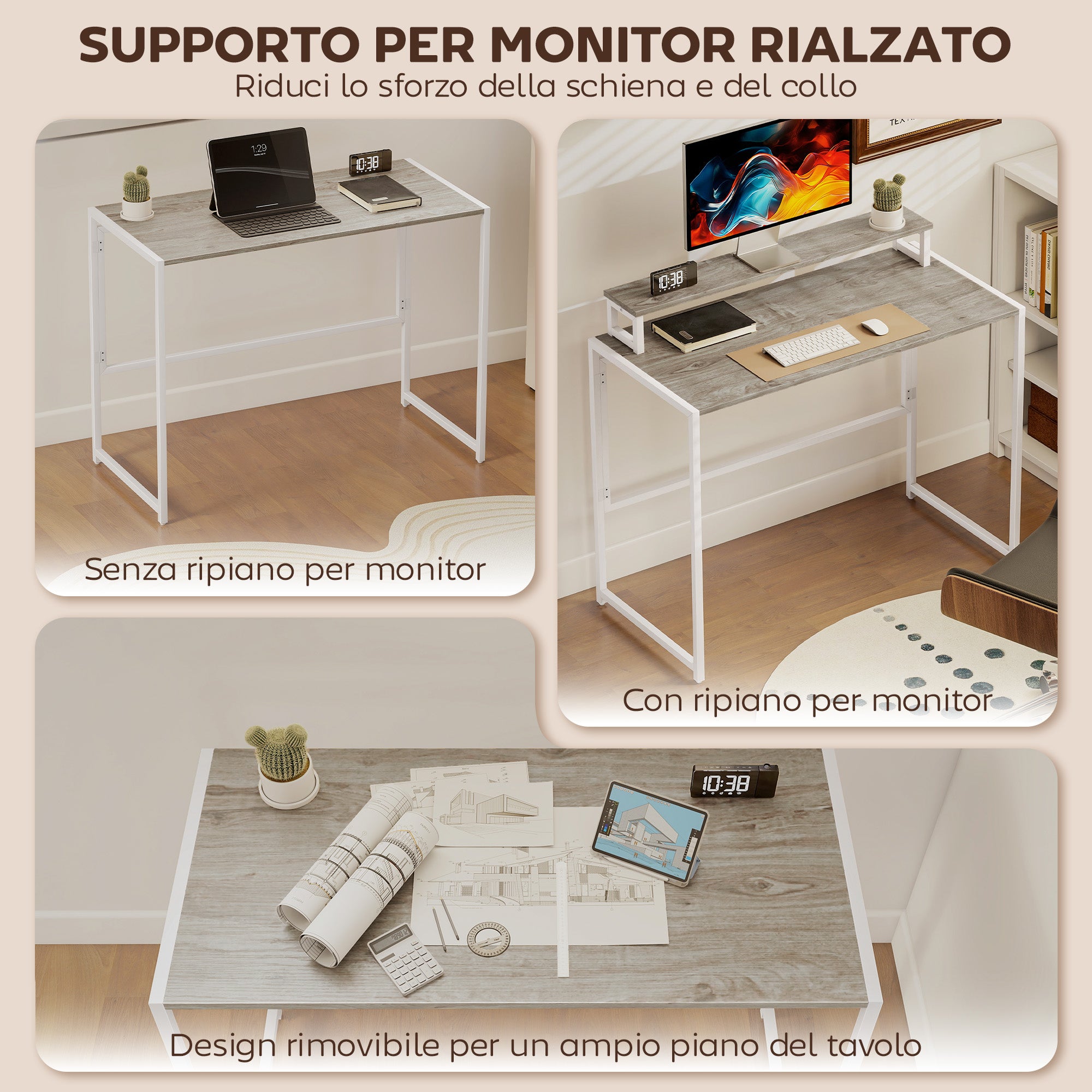 HOMCOM Space-Saving Folding Desk with Removable Monitor Stand, 100x48x87.5 cm, Wood