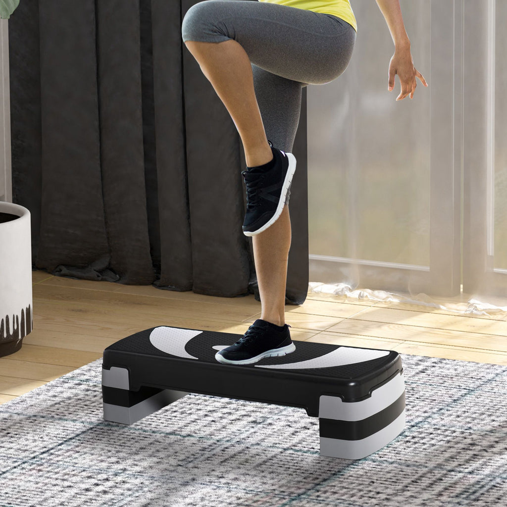 Aerobic Stepper Adjustable Height 10-15-20 cm Non-Slip, Black and Grey