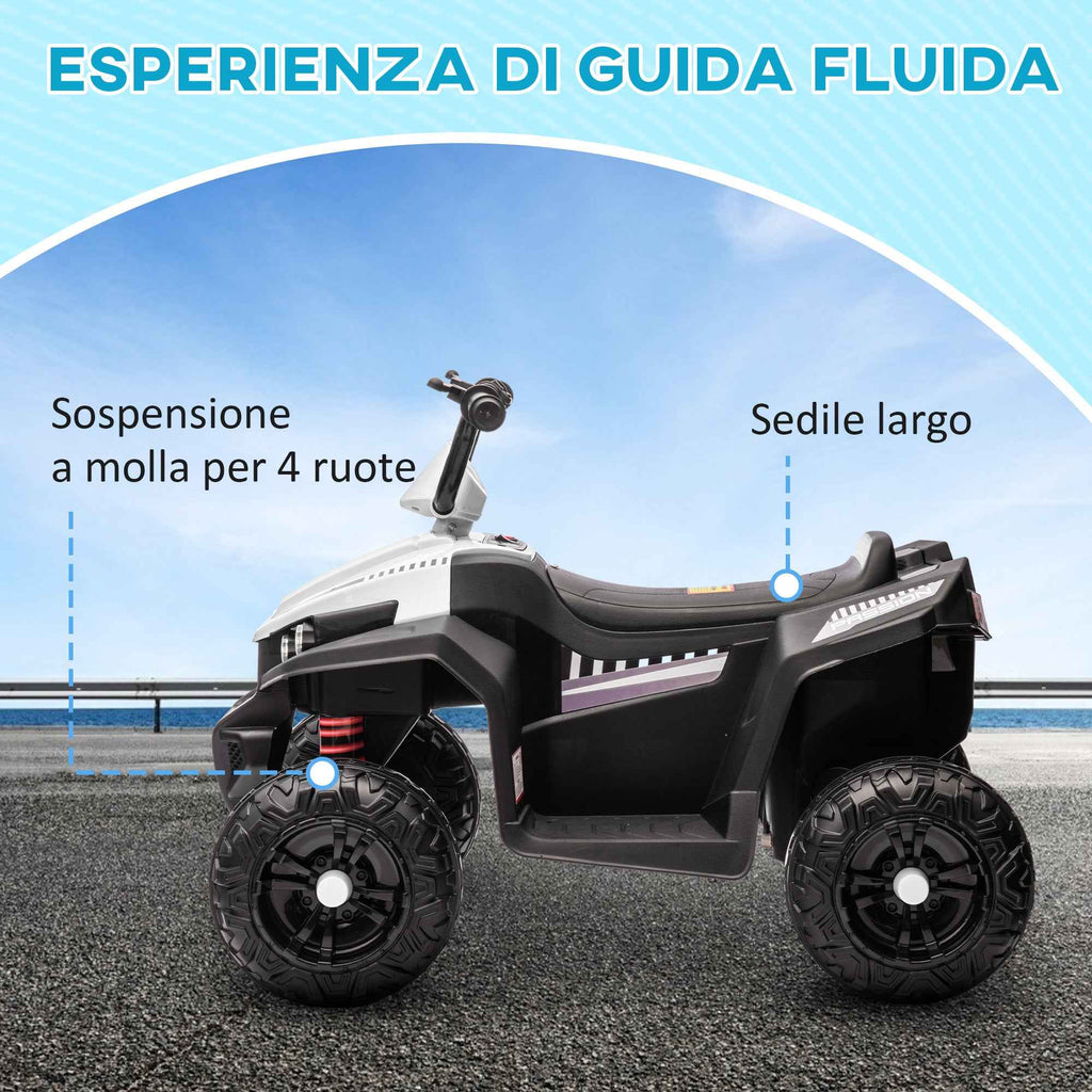 AIYAPLAY 12V Electric Quad Bike for Kids with 2 Motors, Suspension, LED Headlights, MP3, 37-60 Months, Indoor/Outdoor, White