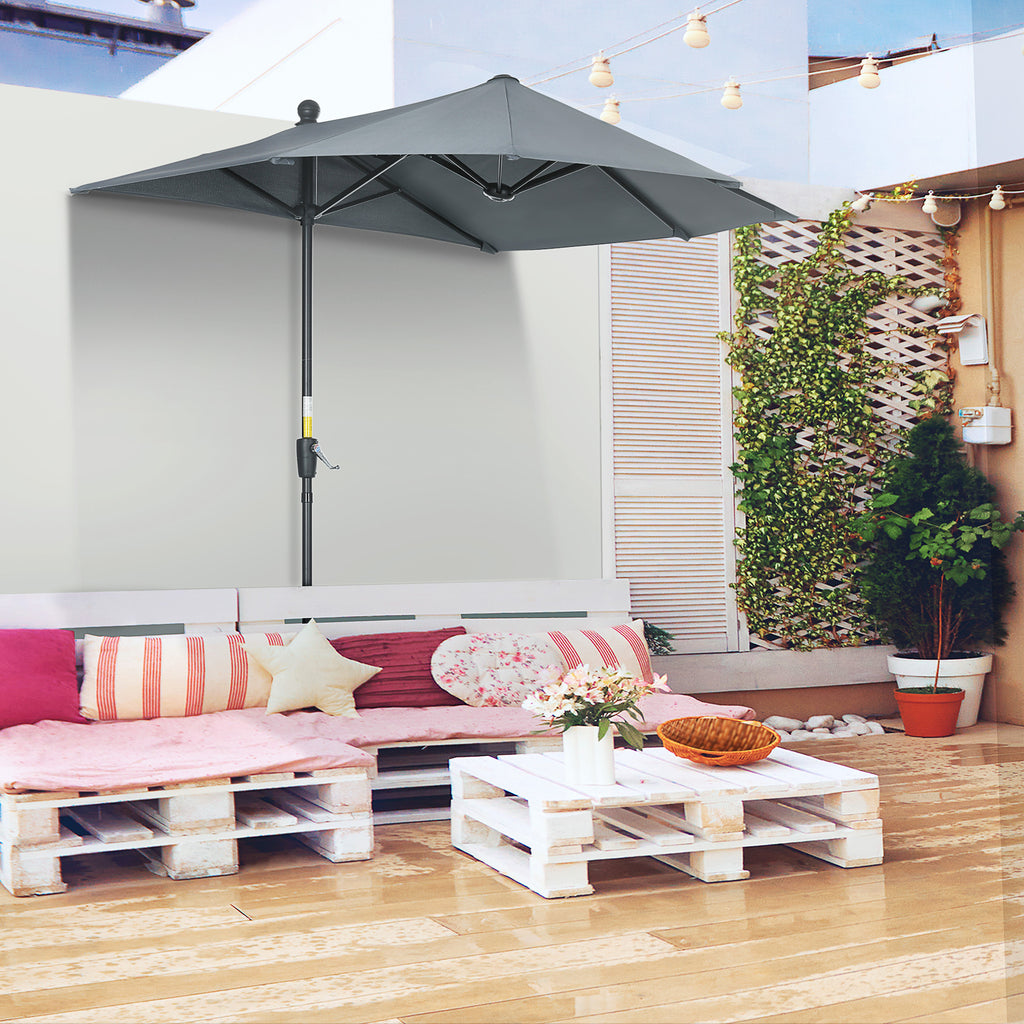 Semicircular Umbrella with Crank and Anti-UV Canopy, 200x190x240 cm, Gray