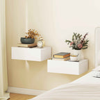 HOMCOM Set of 2 Modern Floating Bedside Tables with Wooden Drawer, 40x30x15cm, White