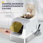 2-Bay Enclosed Cat Litter Box with Deodorizer and Scoop, 60.4 x 40.4 x 41.8 cm, White and Grey